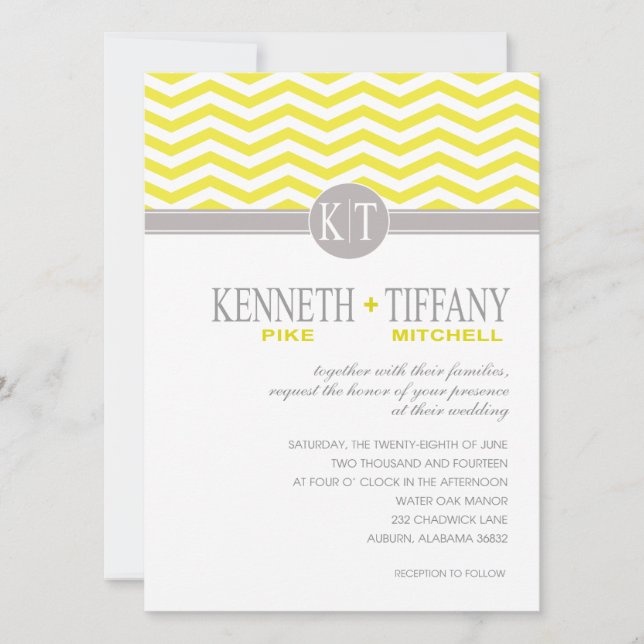 Invitation Mitchell Chevron Monogram jaune Mariage (Devant)