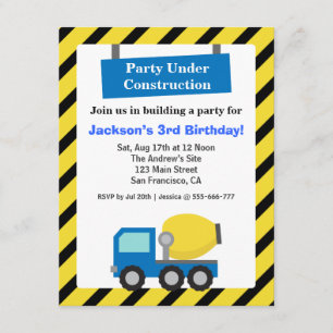 Invitation Mixer Truck Construction Thème anniversaire de enf