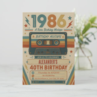 Invitation Mixtape Eux Anniversaire Rétro Vintage 40 Ans de S