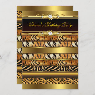 Invitation Mixte Poster de animal Anniversaire Party Gold Bla