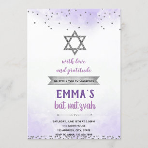 Invitation mizvah de chauve-souris d'argent violet
