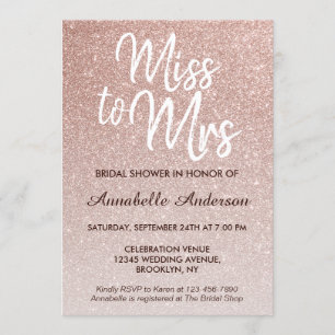 Invitation Mlle à la Fête de la mariée de Gold Glitter de Mme
