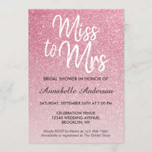 Invitation Mlle à Mme Blush Parties scintillant rose Fête des
