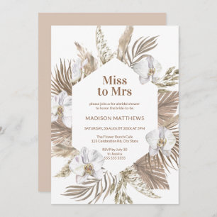 Invitation Mlle à Mme Boho Floral Fête des mariées Pampas Ros