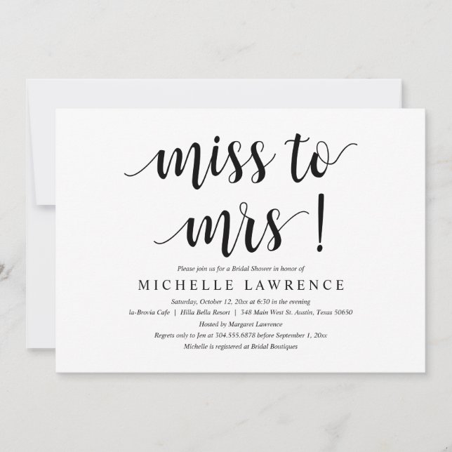 Invitation Mlle à Mme, Fête des mariées moderne (Devant)
