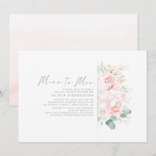 Invitation Mlle à Mme Gold et Fête des mariées florale rose