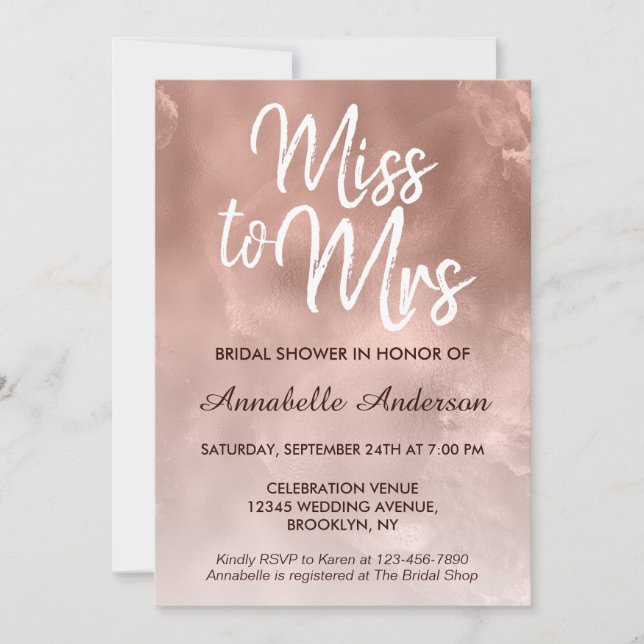 Invitation Mlle à Mme Metallic Glam Rose Fête des mariées or (Devant)