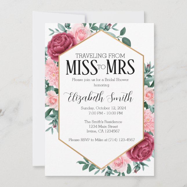 Invitation Mlle à Mme Modèle d'invitation à la douche nuptial (Devant)