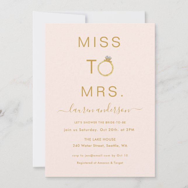 Invitation Mlle à Mme Moderne blush Douche nuptiale Invitatio (Devant)