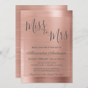 Invitation Mlle à Mme Rose Gold Fête des mariées rose pâle