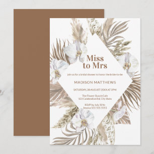 Invitation Mlle à Mme Tan Cuivre Boho Fête des mariées floral