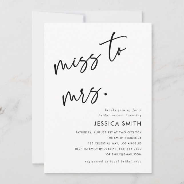 Invitation Mlle à Mme. Tout en un code QR Baby Shower Mariage (Devant)