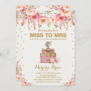 Invitation Mlle de Fête de la mariée de voyage à Mme Boho