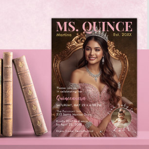 Invitation Mlle Quince Elégante Rose Quinzième Célébration
