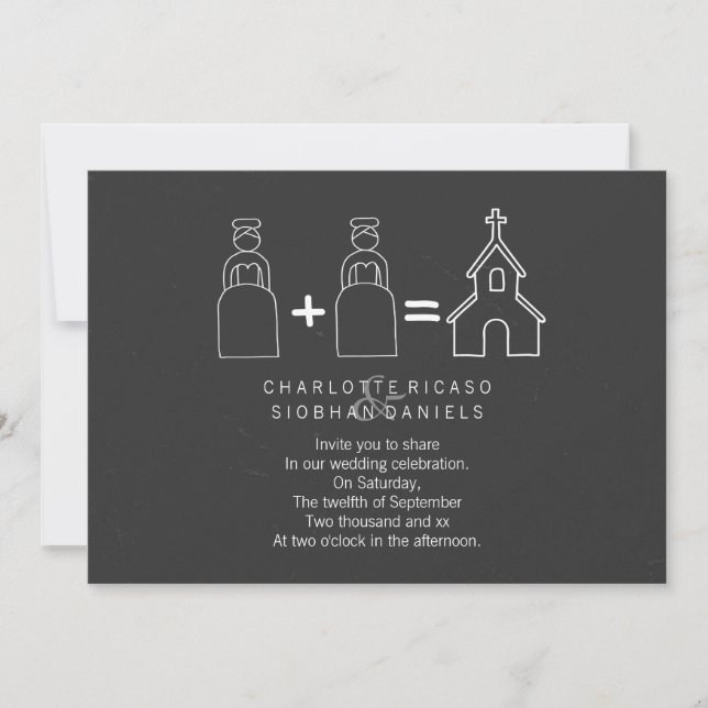 Invitation Mme et Mme Doodle Church Chalkboard Gay Mariage (Devant)
