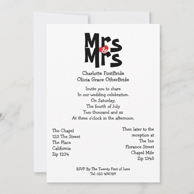 Invitation Mme Et Mme Modern Bold Gay Lesbian Mariage (Devant)