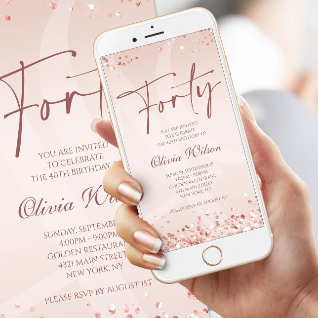 Invitation Mobile Anniversaire 50 ans Rose Gold Ci (Elegant Pink Rose Gold 40th Birthday Mobile Invitation)
