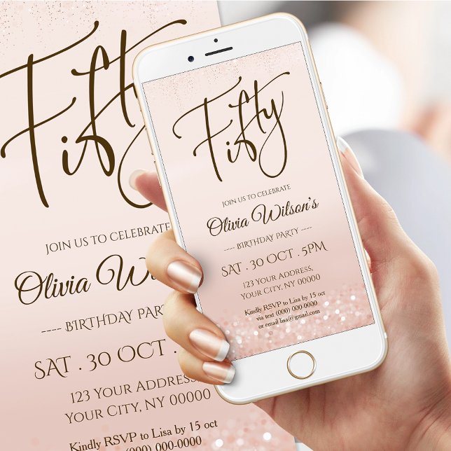Invitation Mobile Anniversaire 50 Ans Rose Gold Él (Electronic Rose Gold 50th Birthday Mobile Invite)
