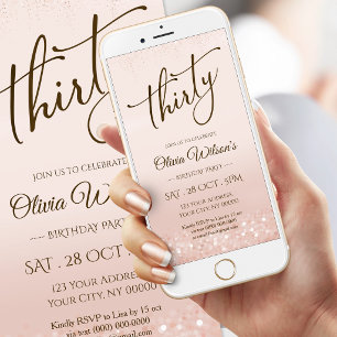 Invitation mobile d'anniversaire 30 ans Rose Gold