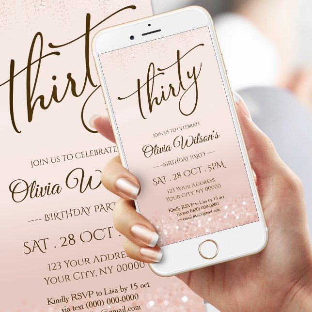 Invitation mobile d'anniversaire 30 ans Rose Gold  (Electronic Rose Gold 30th Birthday Mobile Invite)