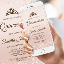 Invitation mobile de Quinceañera à paillettes en o