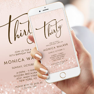 Invitation mobile pour 30e anniversaire avec paill