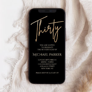 Invitation mobile pour 30e anniversaire en noir or