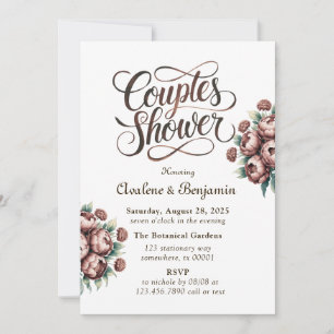 Invitation Mocha Brown Aquarelle Peonies Couples Douche