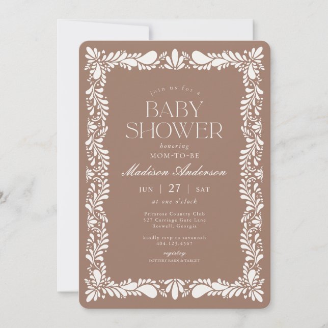 Invitation Mocha Brown Talavera Carrelage Baby shower Fiesta (Devant)