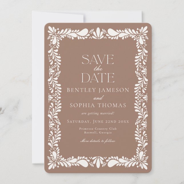 Invitation Mocha Brown Talavera Tile Fiesta Enregistrer la da (Devant)