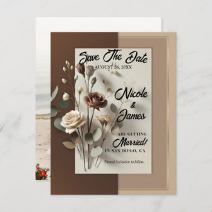 Invitation Mocha Café Au Lait Brown Neutre Floral Date de sau