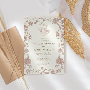 Invitation Mocha Chinoiserie Vintage Floral Mariage