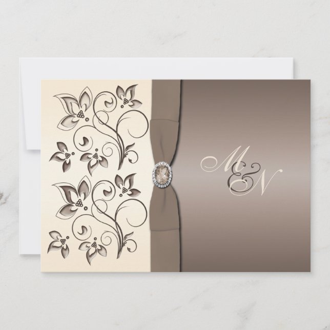 Invitation Mocha et ivoire Floral Monogramme (Devant)