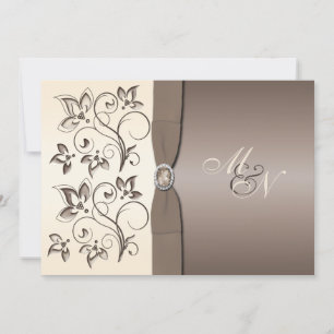 Invitation Mocha et ivoire Floral Monogramme