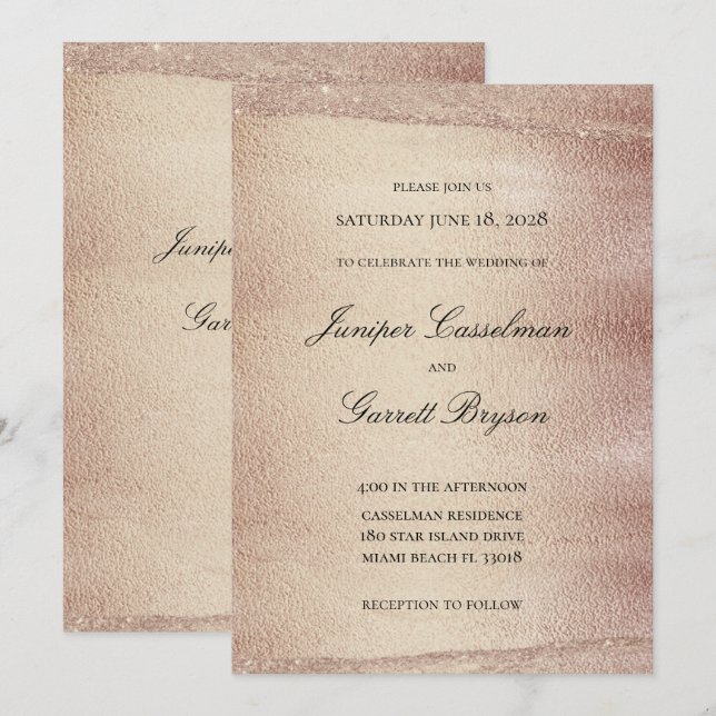 Invitation Mocha Gold Rhapsody Mariage Elegant Sparkling Gold (Devant / Derrière)