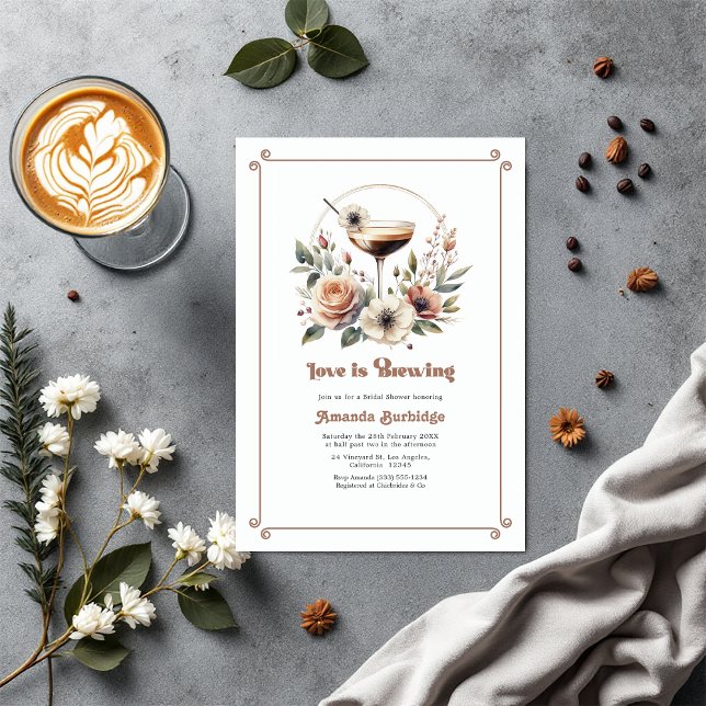 Invitation Mocha Mousse Love brasse la Fête des mariées (Mocha Mousse Love is Brewing Bridal Shower Invitation)