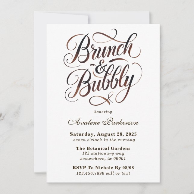 Invitation Mocha Mousse Peinture Calligraphie Brunch & Bubbly (Devant)