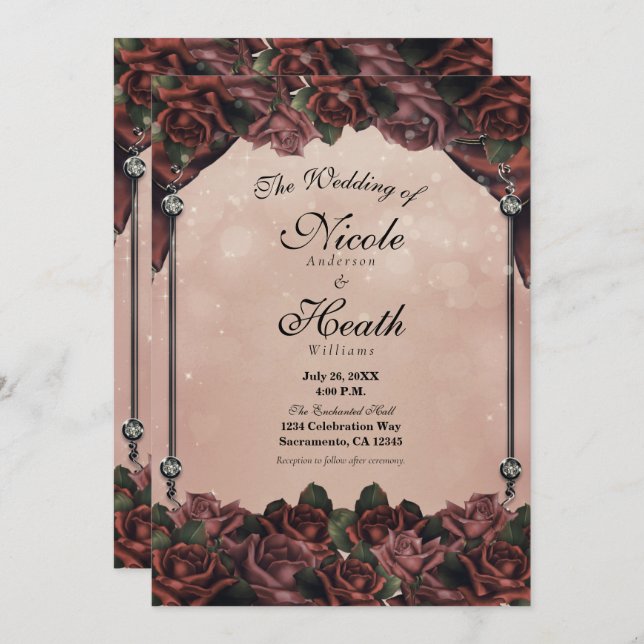 Invitation Mocha rouille Brown Roses Élégant Mariage de autom (Devant / Derrière)