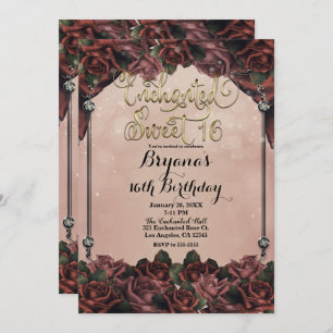 Invitation Mocha Rust Roses Brown Élégant Sweet 16 16e