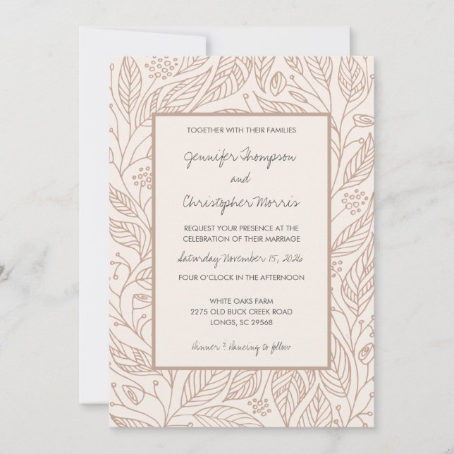 Invitation Mocha Whimsy Mariage de houillère tiré main (Devant)