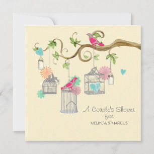 Invitation Mod Bird Cage Mason Jar Coeur Fête des mariées flo