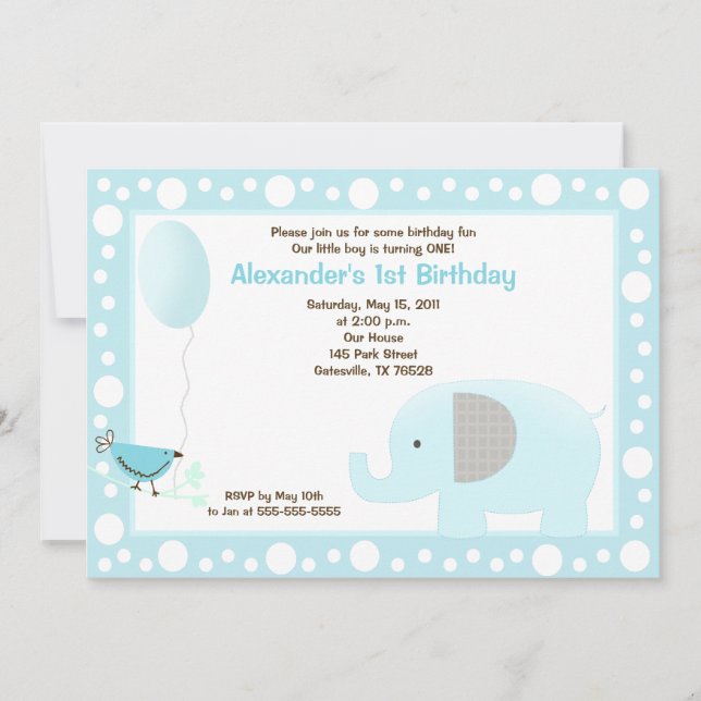 Invitation Mod Elephant Jungle Dot 5x7 Anniversaire Invitatio (Devant)