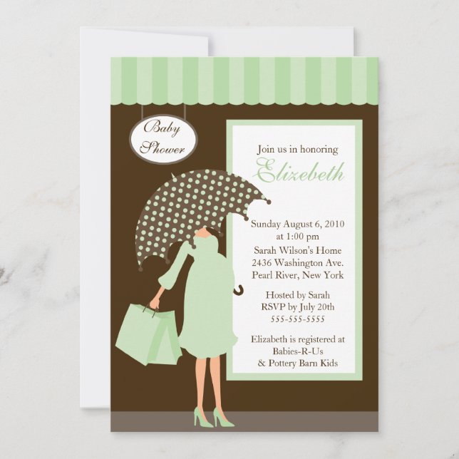 Invitation Mod Mom Baby Shoppe Baby shower Mint Green (Devant)