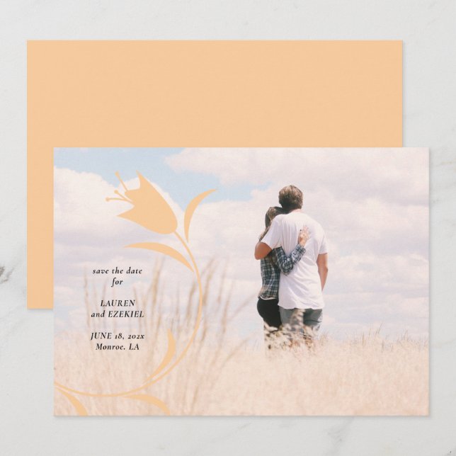 INVITATION MOD PEACH TULIP MARIAGE ENREGISTRER LA DATE (Devant / Derrière)