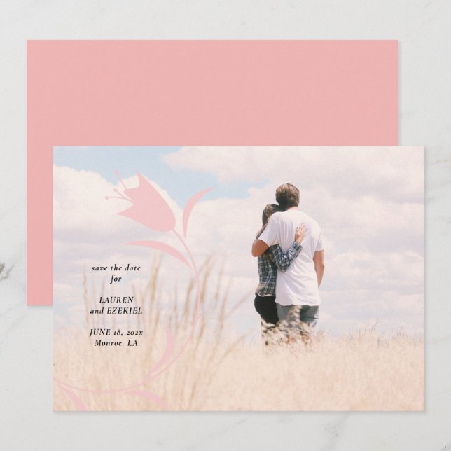 INVITATION MOD ROSE TULIP MARIAGE ENREGISTRER LA DATE (Devant / Derrière)