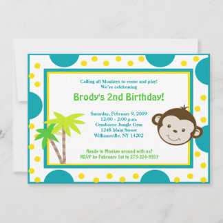 Invitation Mod Singe bleu et jaune Anniversaire 5x7