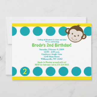 Invitation Mod Singe Bleu/Jaune Anniversaire 5x7