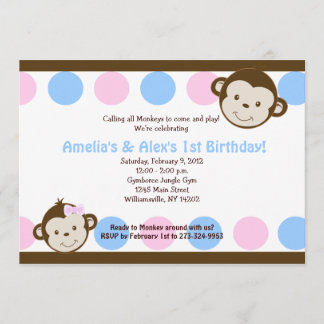 Invitation Mod Singe Twins Rose/Bleu 5x7 Anniversaire