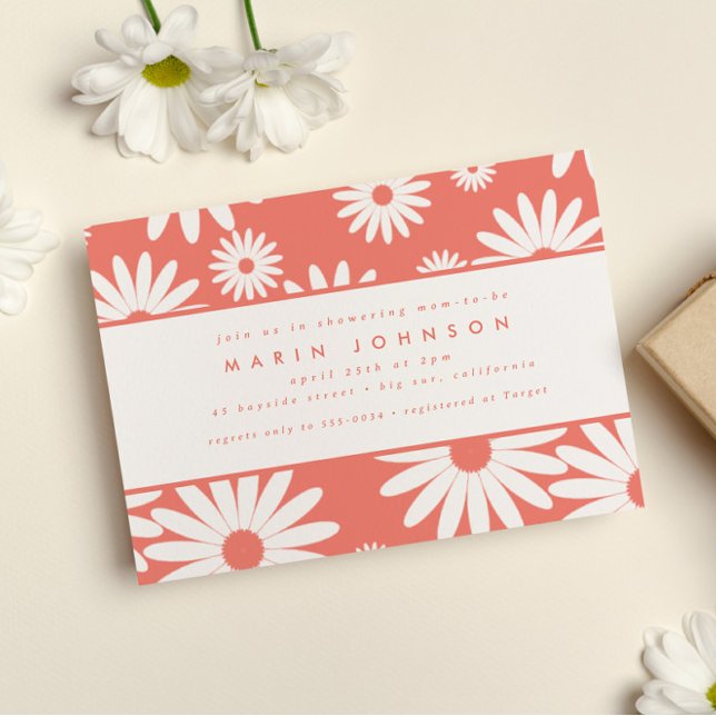 Invitation Mod Super Happy Daisy Hippie Baby shower rose (Créateur téléchargé)