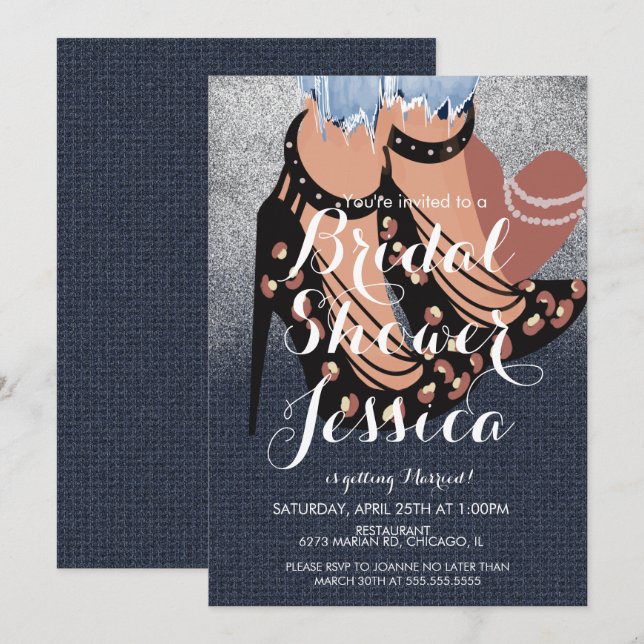 Invitation Mode Beauté Talons Jeans Enterrement de Vie de Jeu (Devant / Derrière)